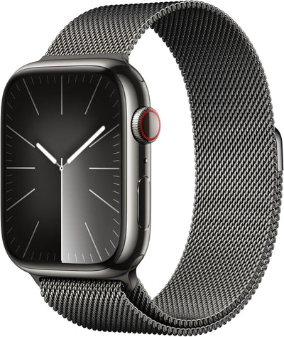 Apple Watch Series 9 [GPS + Cellular 45mm] Smartwatch with Graphite Stainless Steel Case with Graphite Milanese Loop. Fitness Tracker, Blood Oxygen & ECG Apps, Always-On Retina Display